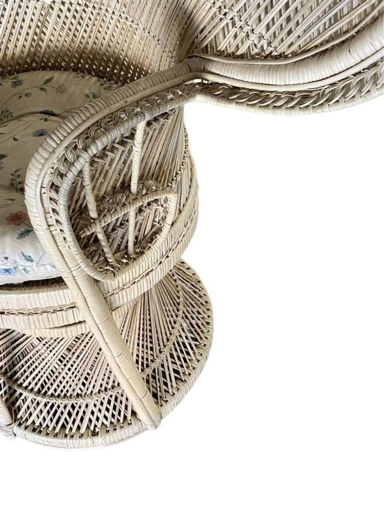 Restored Rattan Large Pale Woven Wicker "Cobra" Lounge Throne Chair - 8