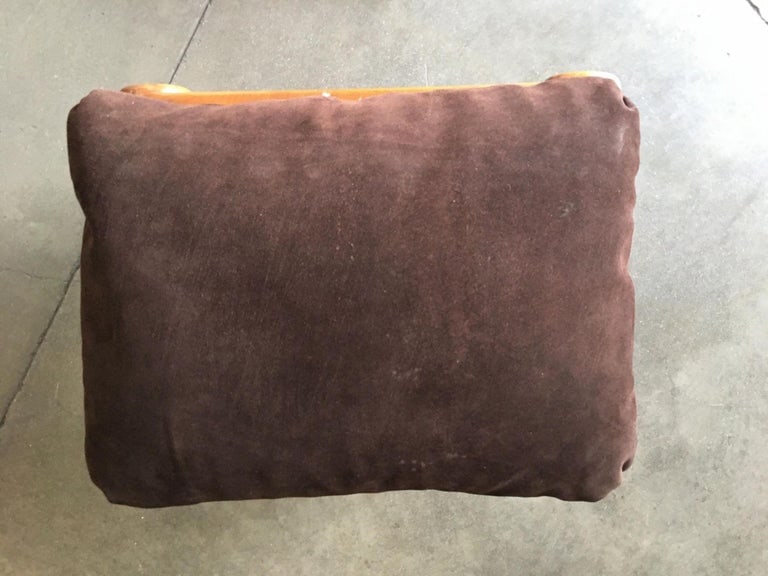 Neoclassic Style Walnut Stool with Brown Velvet Top - 7