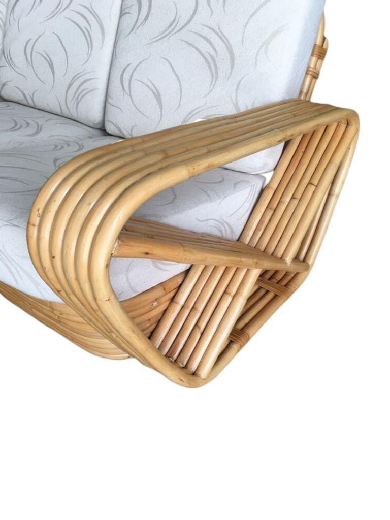 Restored 6-Strand Square Pretzel 3 Seat Rattan Corner Sofa W/ Side Table - 6