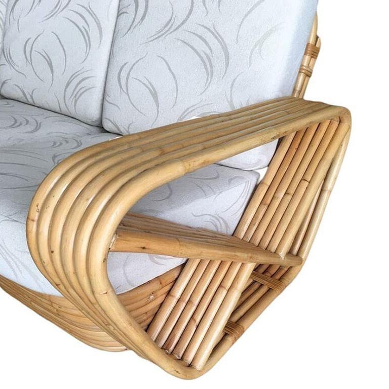 Restored MCM 6-Strand Square Pretzel 3 Seat Rattan Corner Sofa w/ Table - 6