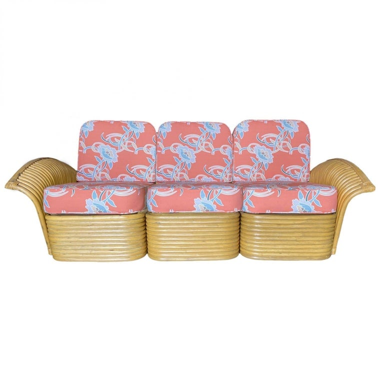 Restored "Golden Girls" Art Deco Rattan "Fan Arm" Three-Seat Sofa - 3