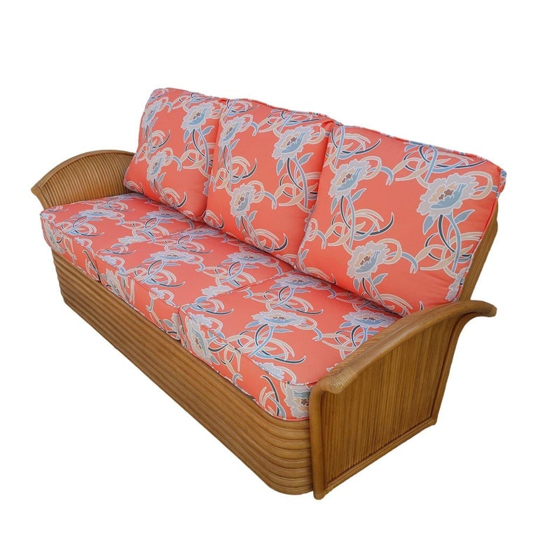 Restored "Golden Girls" Art Deco Rattan "Fan Arm" Three-Seat Sofa - 8