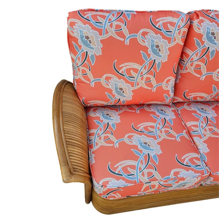Restored "Golden Girls" Art Deco Rattan "Fan Arm" Three-Seat Sofa - 9