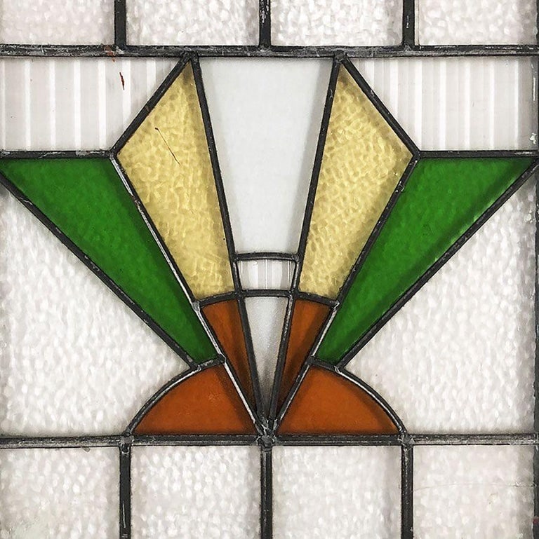 Geometric Art Deco Stained Glass Wall Art W/ Wood Frame - 2
