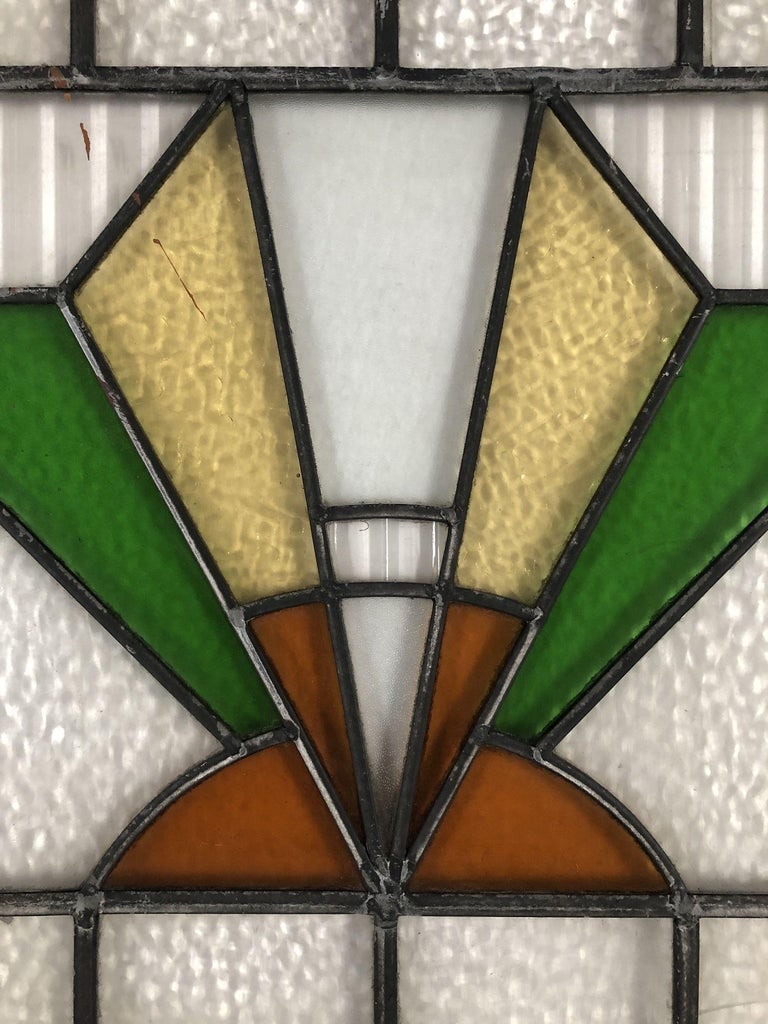Geometric Art Deco Stained Glass Wall Art W/ Wood Frame - 3