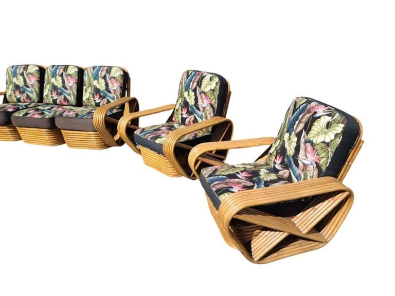 Restored 6-Strand Square Pretzel Rattan Lounge Chair, Sofa Livingroom Set - 7