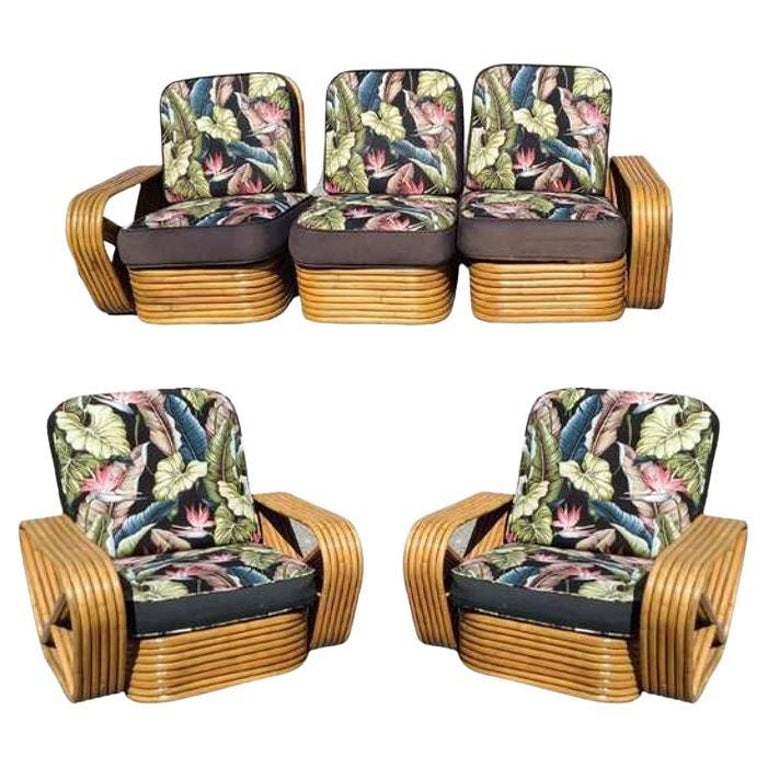 Restored Art Deco Six-Strand Stacked Rattan Sofa and Lounge ChairLiving Room set (1 of 5)