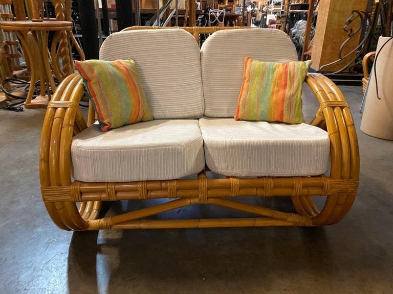 Restored Child Size 3-Strand Round Full Pretzel Rattan Sofa & Lounge Chair - 10