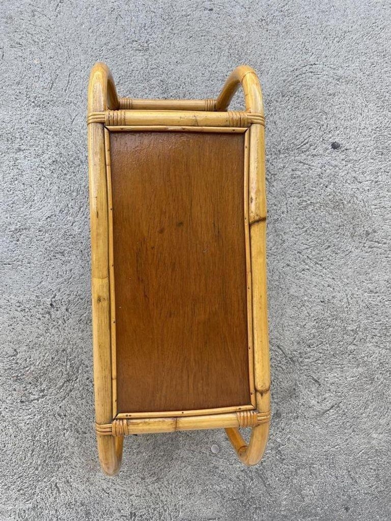 Restored Mid-century Two-Tier Rattan & Mahogany Arched Side Table - 3