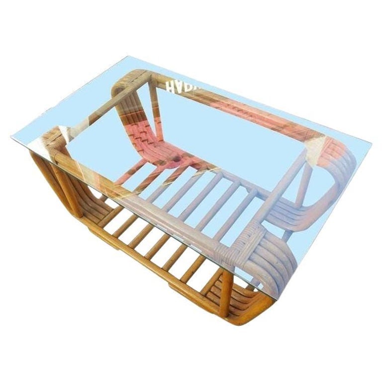 Restored Five Strand Rattan Coffee Table with Floating Glass Top (1 of 5)