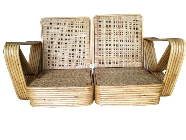 Restored Paul Frankl Six-Strand Wicker Sofa Rattan Living-Room Set with Cushions - 3