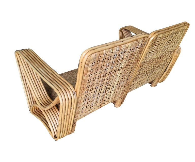 Restored Paul Frankl Six-Strand Wicker Sofa Rattan Living-Room Set with Cushions - 4