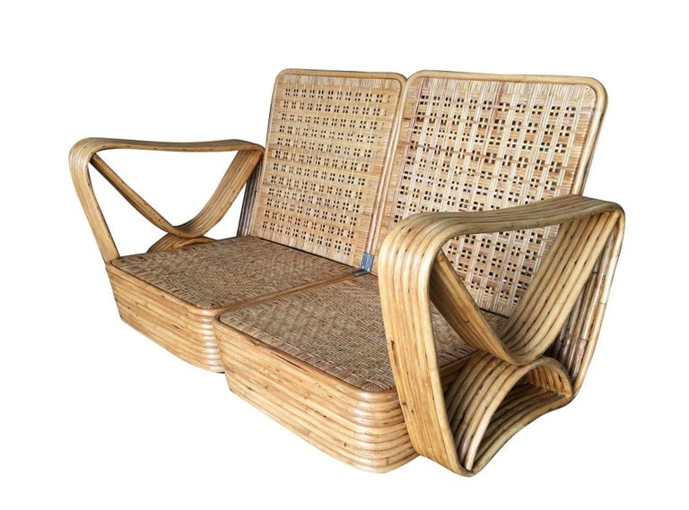 Restored Paul Frankl Six-Strand Wicker Sofa Rattan Living-Room Set with Cushions - 9