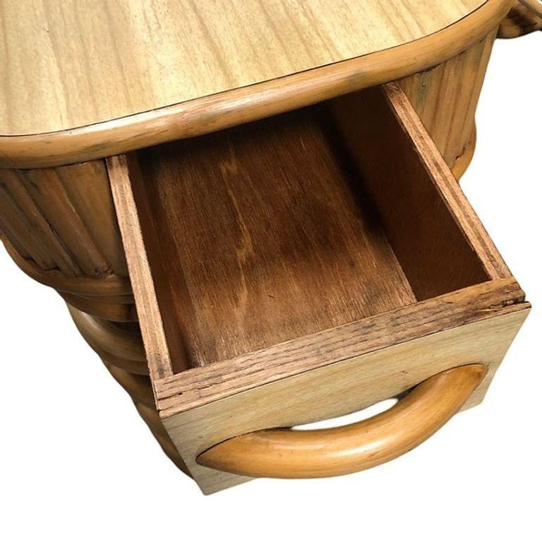 Restored Modernist Stacked Rattan Nightstand Side Table w/ Formica Top, Pair - 8