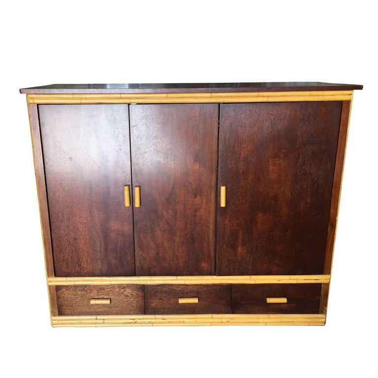 Rare Restored Bespoke Rattan & Mahogany Armoire - 2