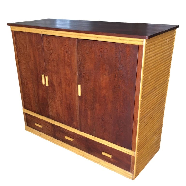 Rare Restored Bespoke Rattan & Mahogany Armoire - 3