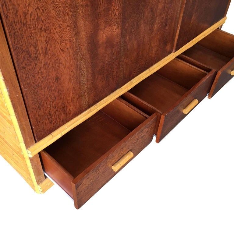 Rare Restored Bespoke Rattan & Mahogany Armoire - 9