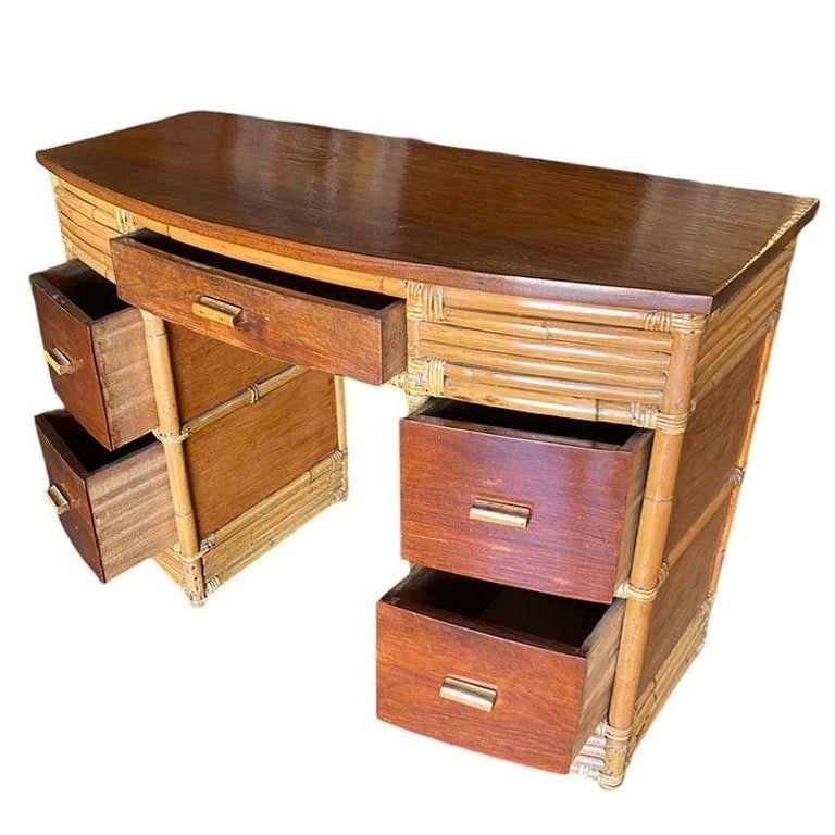 Rare Restored Bespoke Modernist Stacked Rattan & Mahogany Secretary Desk - 4