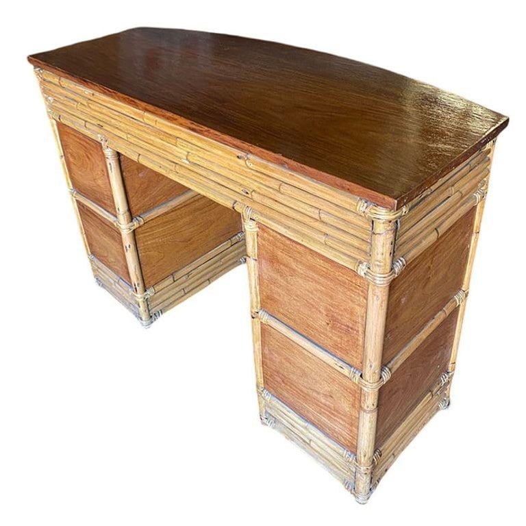 Rare Restored Bespoke Modernist Stacked Rattan & Mahogany Secretary Desk - 5