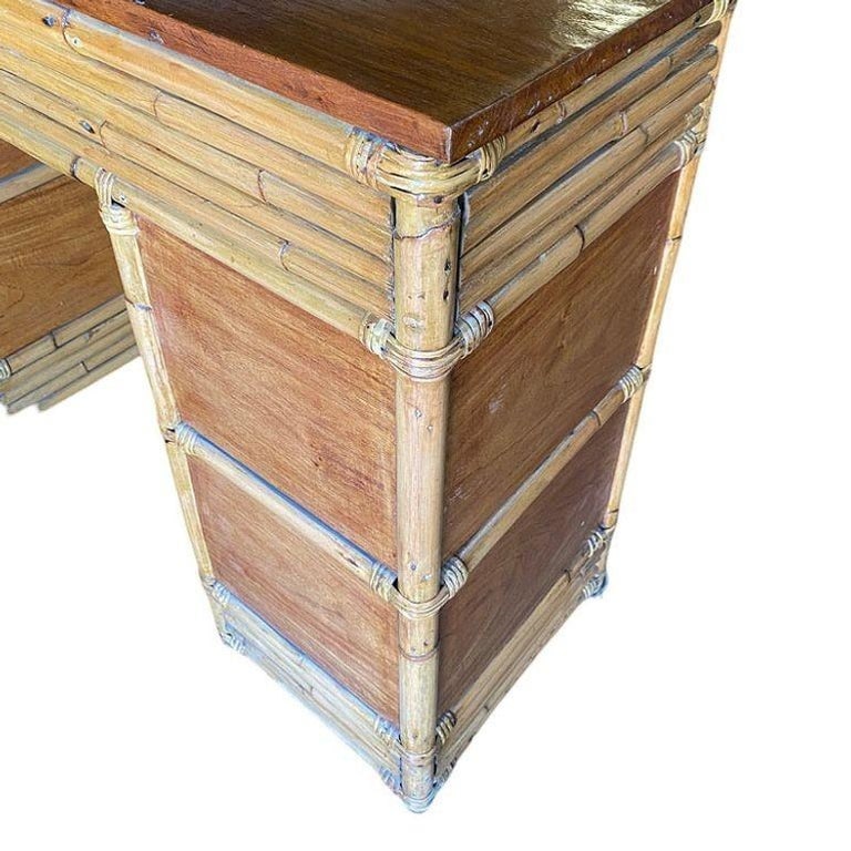 Rare Restored Bespoke Modernist Stacked Rattan & Mahogany Secretary Desk - 7