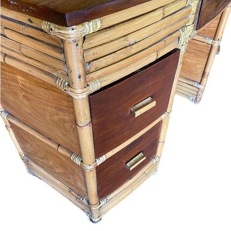 Rare Restored Bespoke Modernist Stacked Rattan & Mahogany Secretary Desk - 8