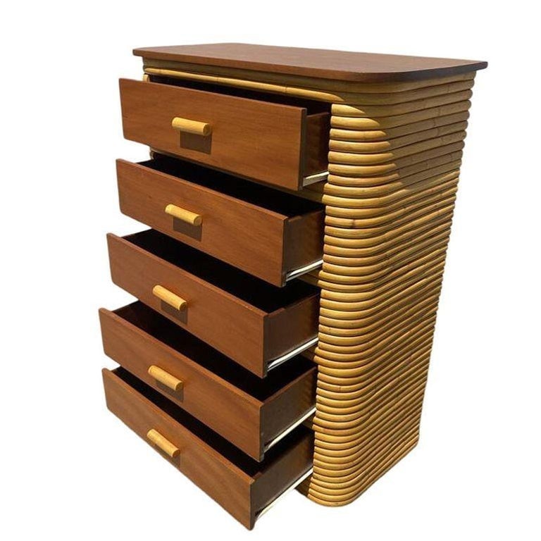 Restored Art Deco Stacked Rattan Highboy Dresser w/ Mahogany - 4
