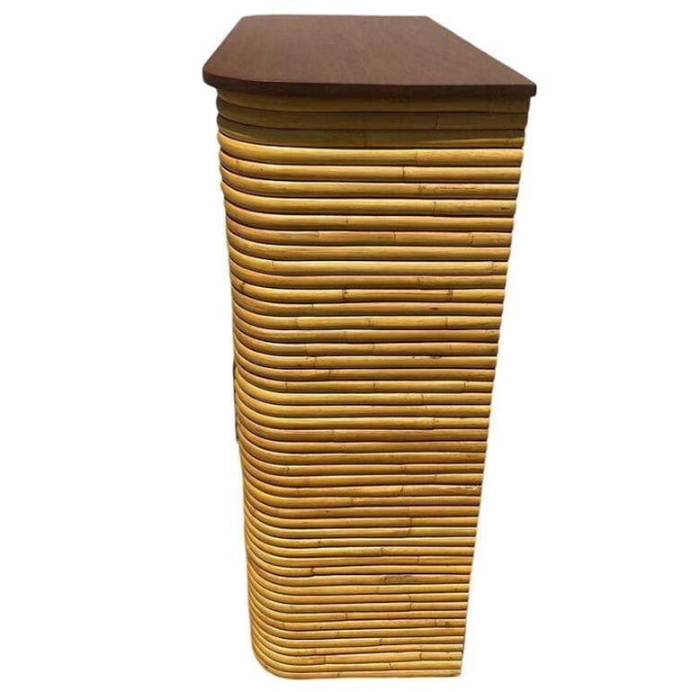 Restored Art Deco Stacked Rattan Highboy Dresser w/ Mahogany - 5