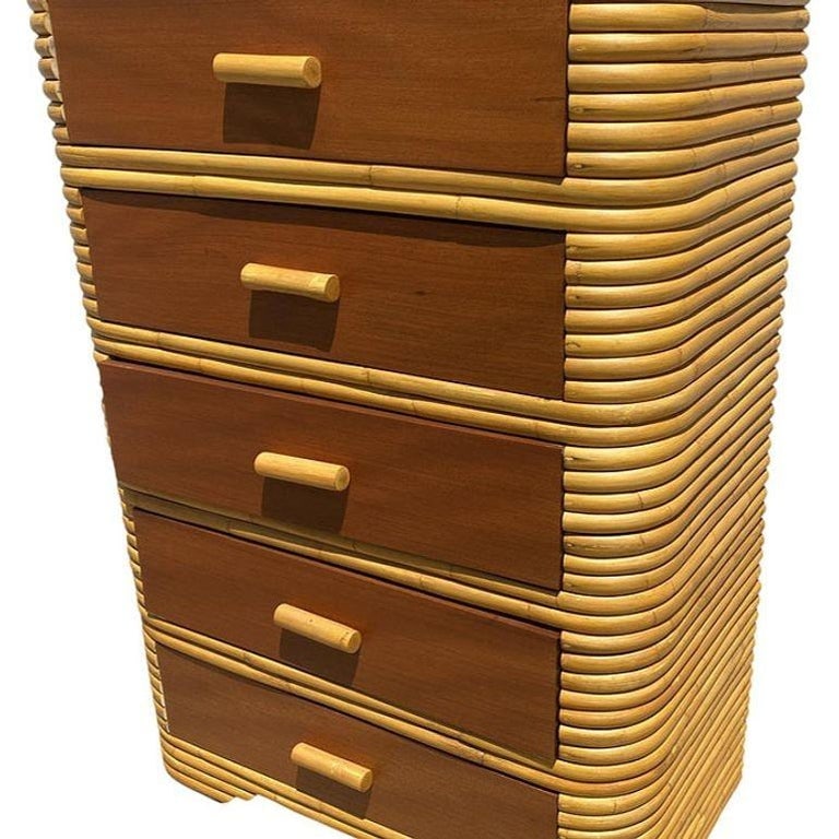 Restored Art Deco Stacked Rattan Highboy Dresser w/ Mahogany - 8