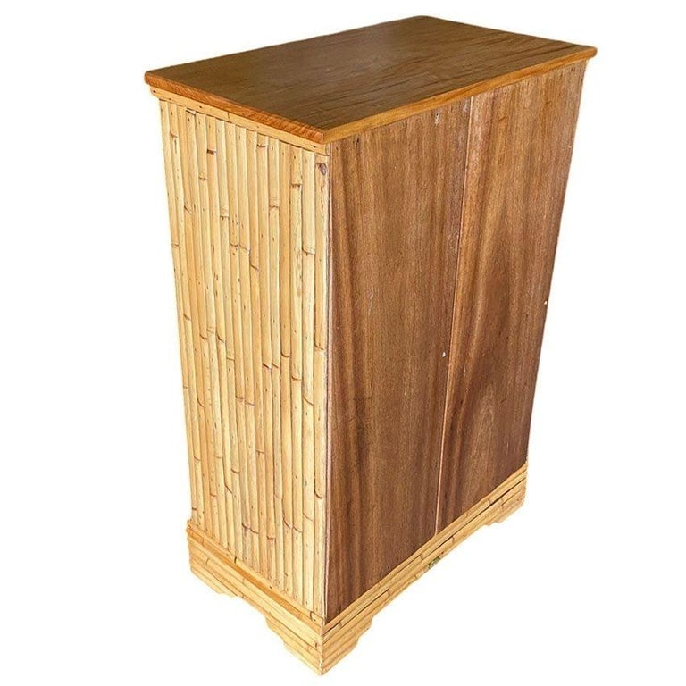 Restored Mid-century Stacked Rattan & Mahogany Highboy Dresser by Kane Kraft - 5