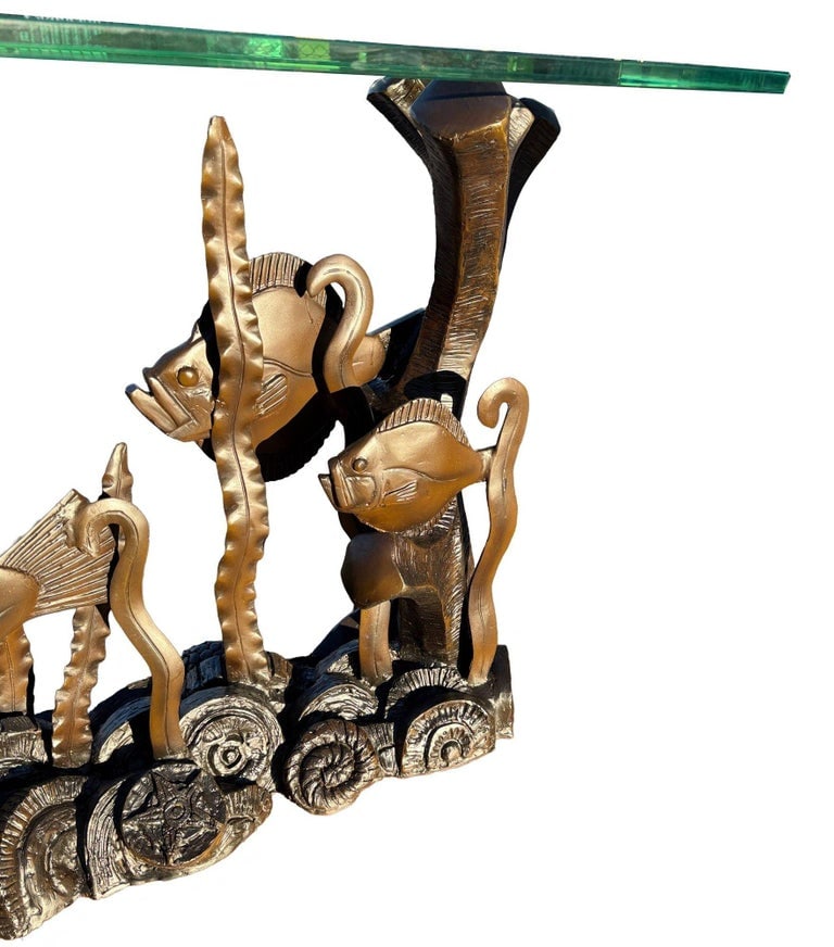 Aquatic Marcel Bouraine "Turbot" Bronze Art Deco Console Table by Phyllis Morris - 8