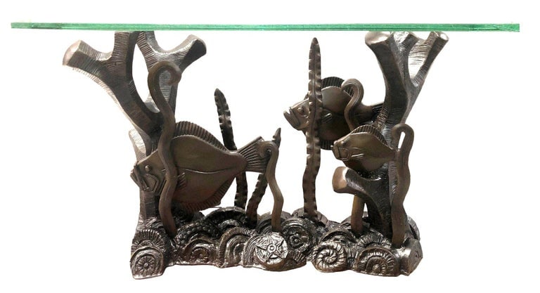 Aquatic Marcel Bouraine "Turbot" Bronze Art Deco Console Table by Phyllis Morris - 9
