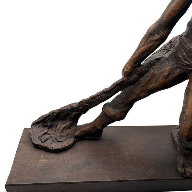 Rare Modern Fisherman w/ Net Large Plaster Sculpture on Wood Base By Kimro 1969 - 10