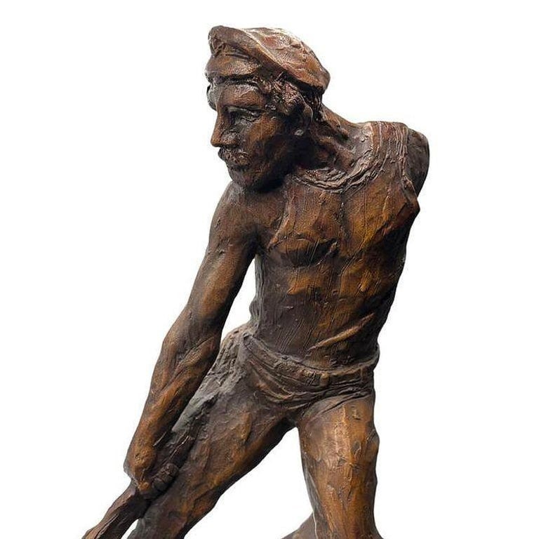 Rare Modern Fisherman w/ Net Large Plaster Sculpture on Wood Base By Kimro 1969 - 5