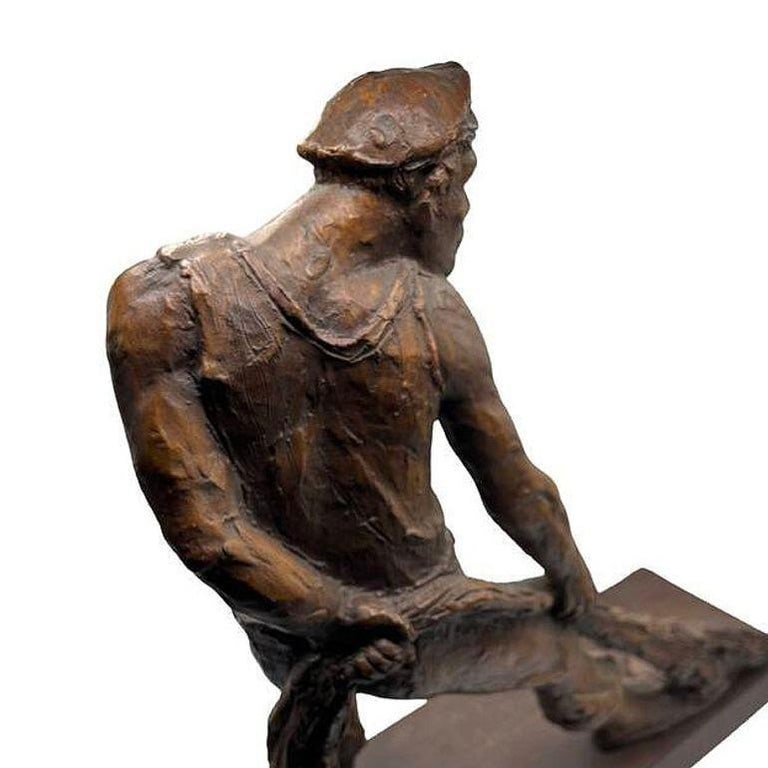 Rare Modern Fisherman w/ Net Large Plaster Sculpture on Wood Base By Kimro 1969 - 6