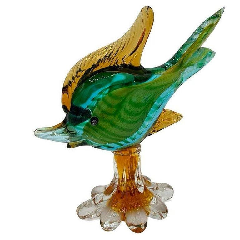 11" Tall Multicolored Venetian Art Glass Angel Fish Sculpture by J.I.Co - 3