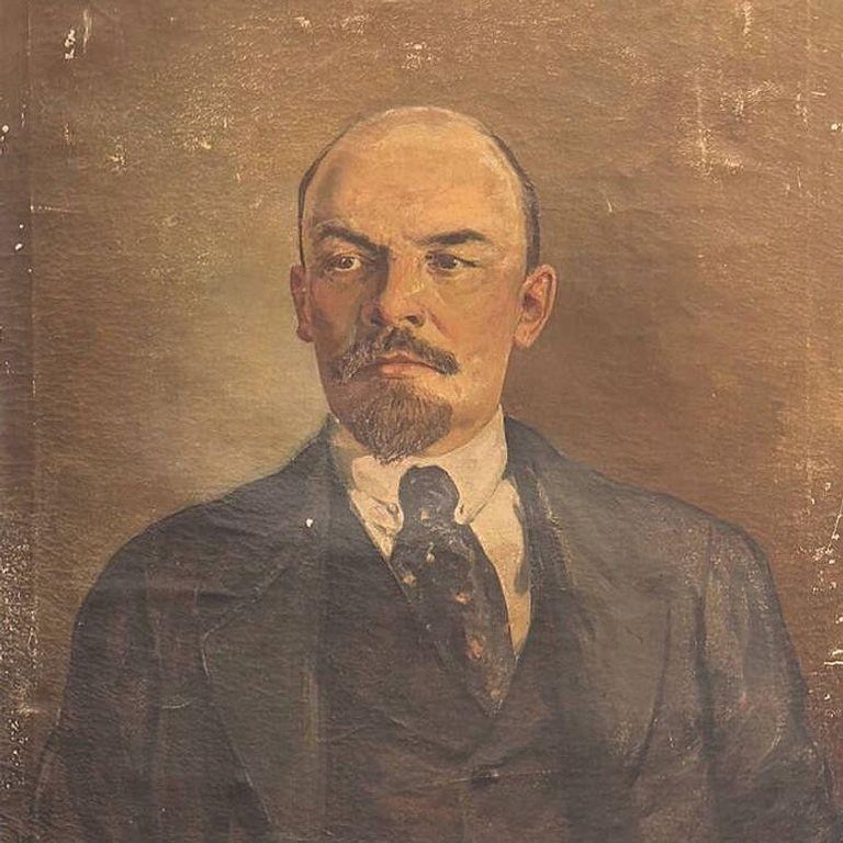 Soivet Era Vladimir Lenin Oil on Canvas Portrait, Russia - 2