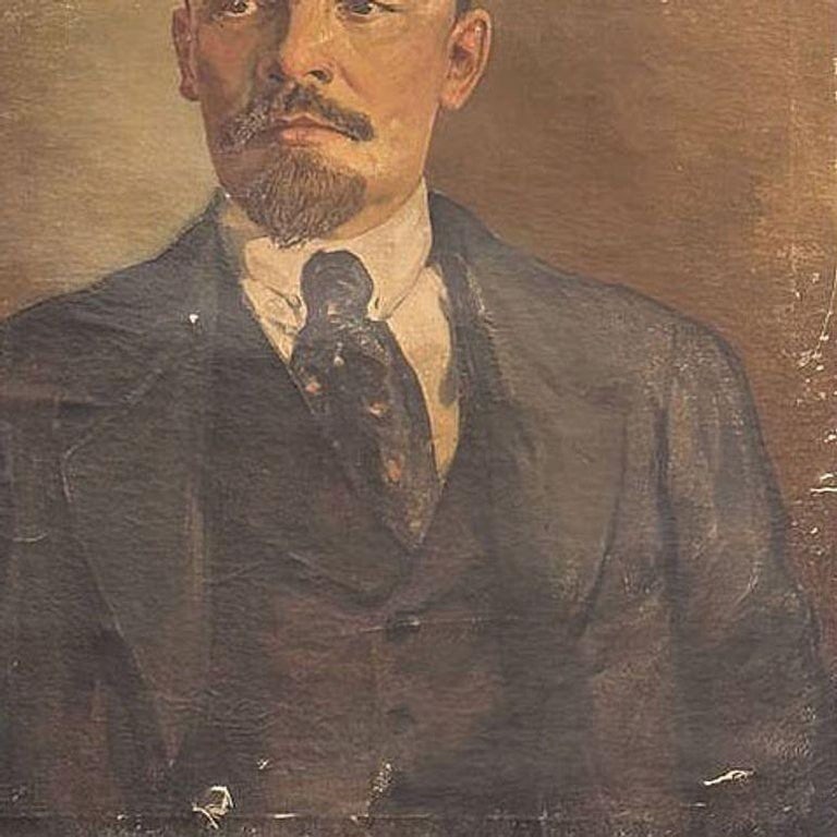 Soivet Era Vladimir Lenin Oil on Canvas Portrait, Russia - 3