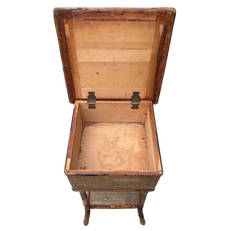 Aesthetic Movement Tiger Tortoise Bamboo & Grassmat Pedestal Table Storage Box - 5