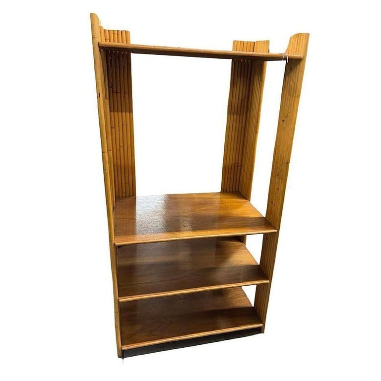 Restored Vertically Stacked Rattan 4-tier Rattan & Mahogany Etager Display Shelf - 2