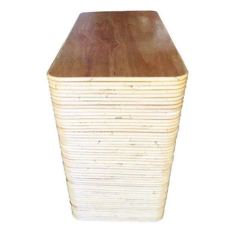 Restored Stacked Stcik Reed Rattan Lowboy Dresser With Mahogany Top - 5