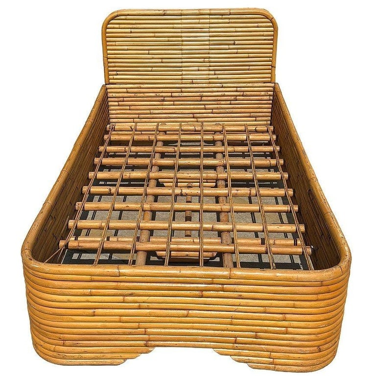 Restored Art Deco 15-Strand Stacked Rattan Bed TWIN Bed Frame Headboard, 2 Avail - 2