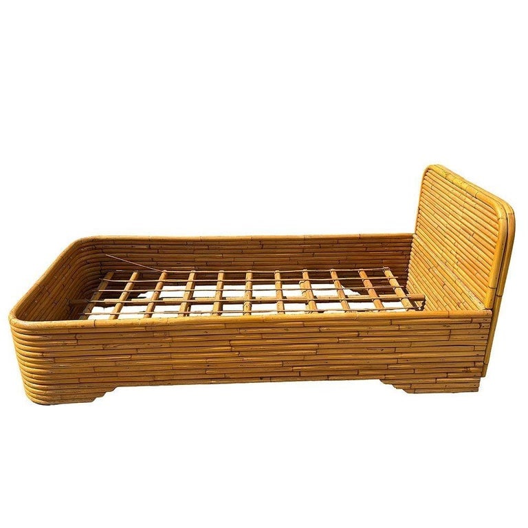 Restored Art Deco 15-Strand Stacked Rattan Bed TWIN Bed Frame Headboard, 2 Avail - 6