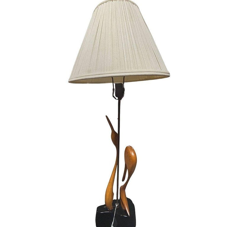 Finnish Carved Maple Lovers Crane Table Lamp Attributed to Sakari PykÃ¤lÃ¤ - 2