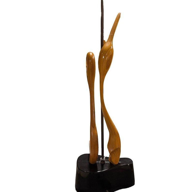 Finnish Carved Maple Lovers Crane Table Lamp Attributed to Sakari PykÃ¤lÃ¤ - 3
