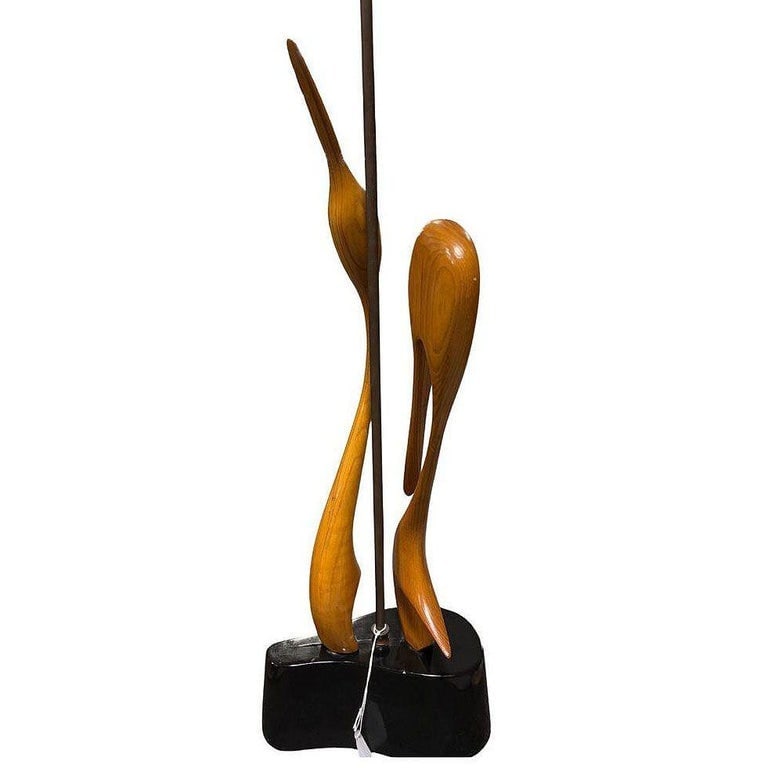 Finnish Carved Maple Lovers Crane Table Lamp Attributed to Sakari PykÃ¤lÃ¤ - 4