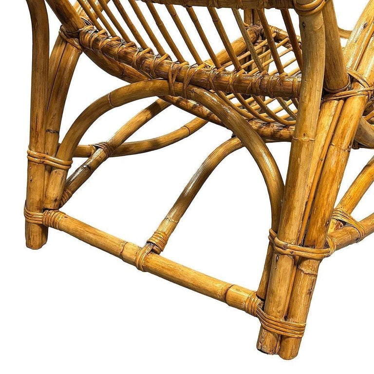 Restored MCM Rattan Double-Strand Half Moon Arm Lounge chair - 10