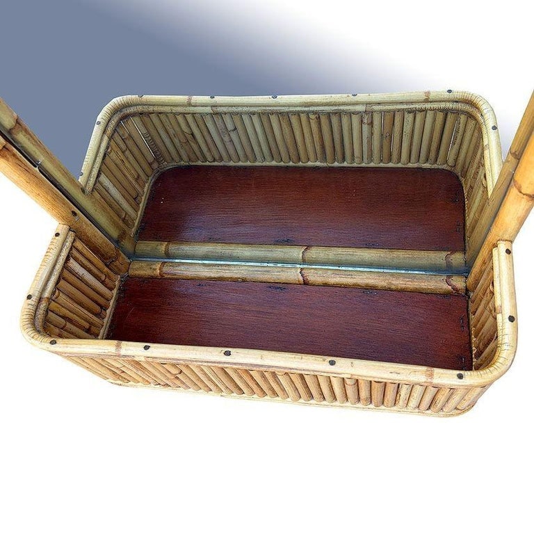 Restored Mid-century Stacked Rattan & Wicker Wall Mirror with Shelf/Planter - 4