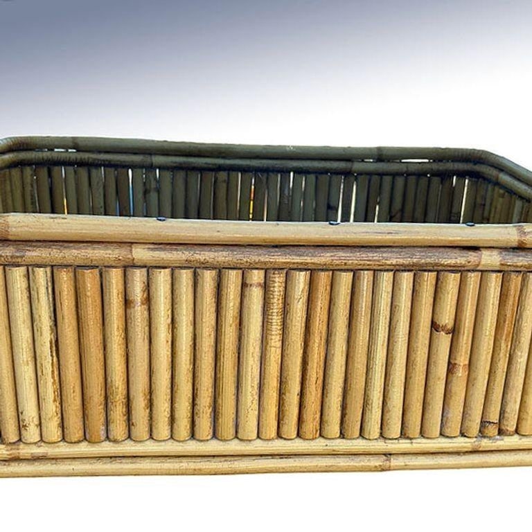 Restored Mid-century Stacked Rattan & Wicker Wall Mirror with Shelf/Planter - 6
