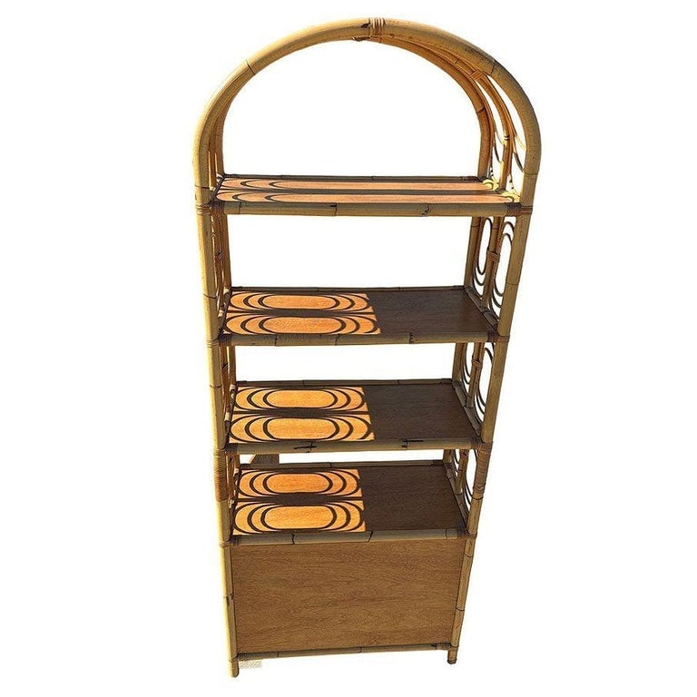 Mid-century Rattan Etagere Display Curio Cabinet w/ Mahogany Shelfs - 6