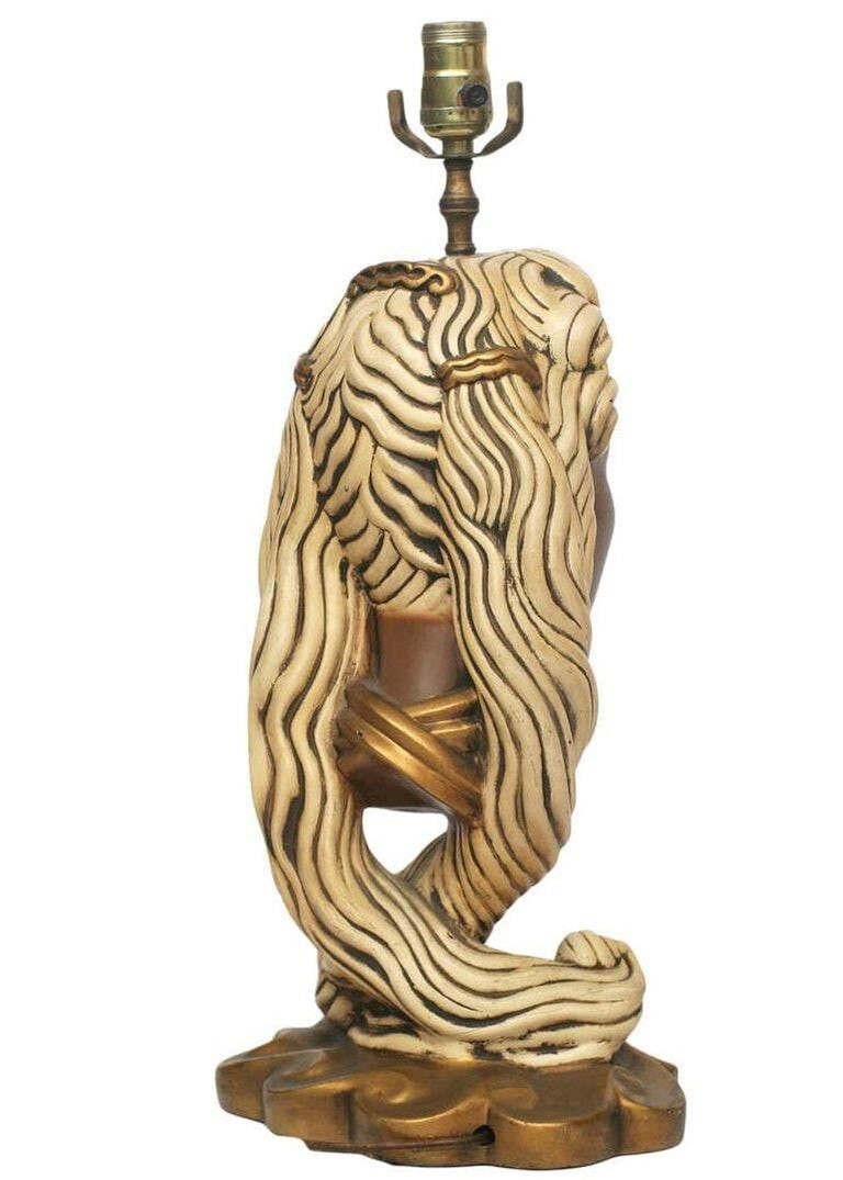 Mid-Century Female Bust Chalkware Lamp - 6